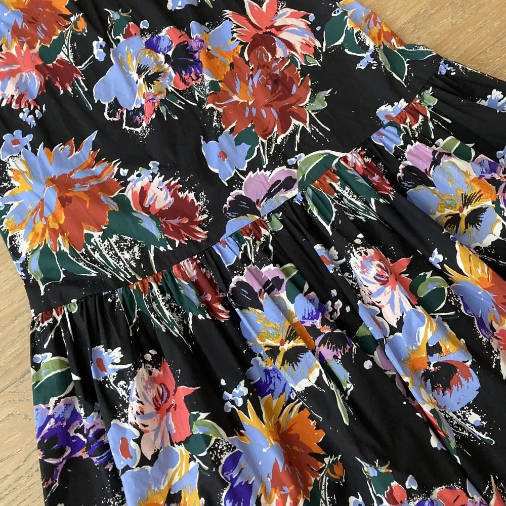 Arket Midi Dress Womens UK 8-10 EU 38 Black Floral Printed Sleeveless Summer - Picture 6 of 13